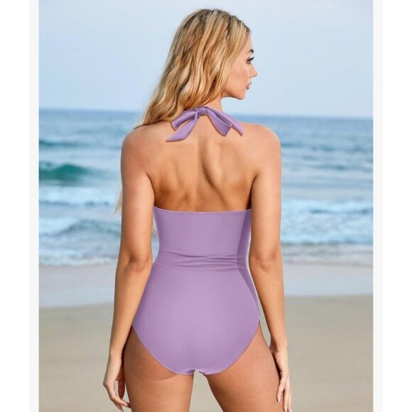 Suuksess Womens Lavender Size S Halter Neck One-Piece Swimsuit Tummy Control - Picture 2 of 12
